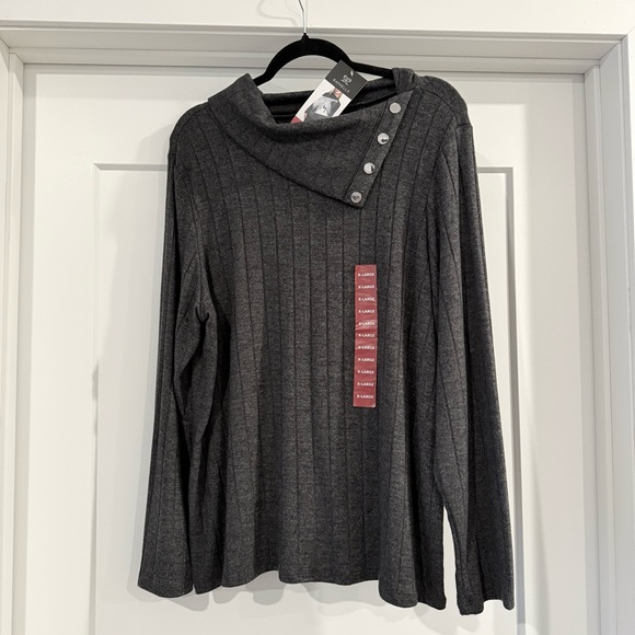 NWT- Rafaella Dark Heather Gray Cowl Neck Top Button Sweater Sz XL - Picture 4 of 12